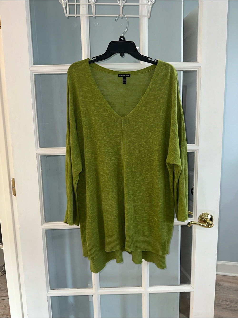 Eileen Fisher Sweater Womens XLARGE Green Organic Linen Blend Costal Popover